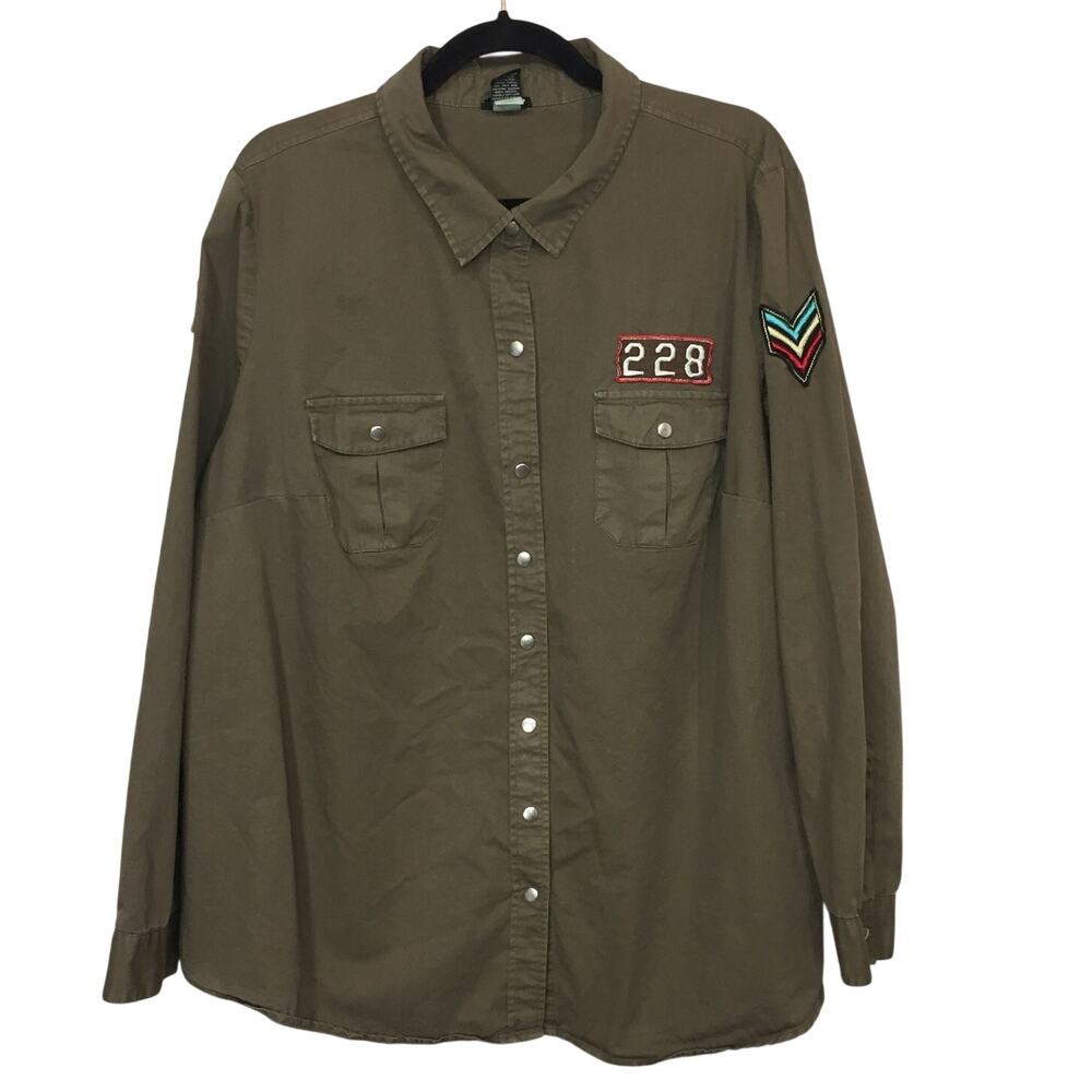 Torrid Military Style Snap Button Shirt 2x California Color Embroidered Patches